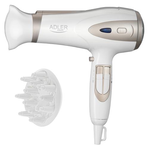Uscator de par multifunctional Adler AD2248, Putere 2400W, Concentrator, Functie Ionizare, 3 Trepte Temperatura, 2 Viteze (Alb/Bej)