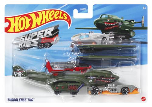 Set Avion Si Masina Hot Wheels Super Rigs Turbolence Tug