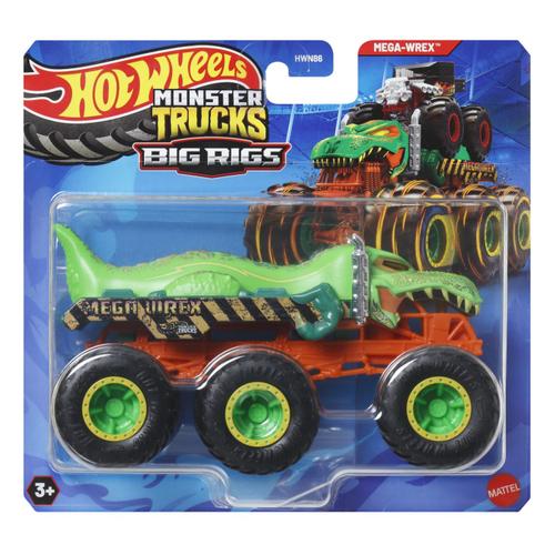 Masinuta metalica Hot Wheels Monster Truck Big Rigs, Mega-Wrex, cu 6 roti, 1:64