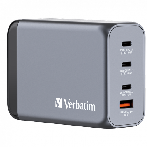 Incarcator retea Verbatim GaN 32205, 240W, 3x USB Type-C 140/100/65 W, 1x USB-A 60 W (Gri)
