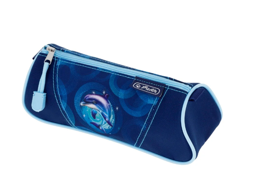 Penar tip etui triunghiular Herlitz, dimensiune 21.5 x 7 x 8 cm, motiv Dolphin Ride