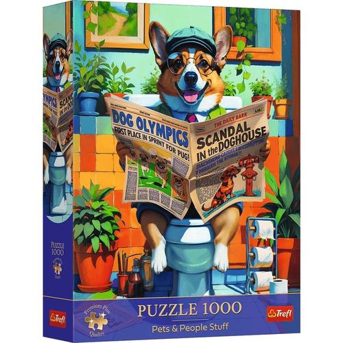 Puzzle Trefl Premium Plus Animale de companie si oameni corgi la toaleta, 1000 de piese