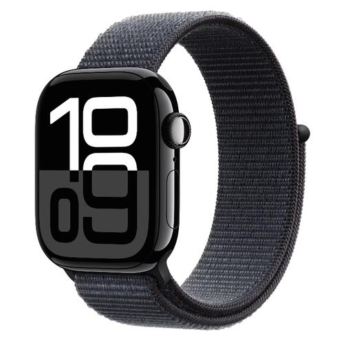 Smartwatch Apple Watch 10 GPS Cellular, Carcasa  Jet Black Aluminium 46mm, ecran LTPO OLED, 64GB, curea textil Ink Sport Loop (Negru)