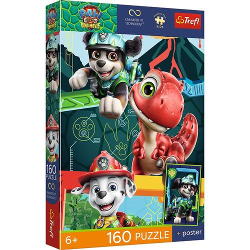 Puzzle Trefl Premium Plus Kids Patrula Catelusilor Aventura cu Dinozauri, poster inclus, 160 de piese
