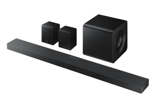 Soundbar Samsung HW-QS750F, 5.1.2, 465W, Bluetooth, Wi-Fi, Subwoofer & Kit wireless, Wireless Dolby Atmos, HDMI eARC (Negru)