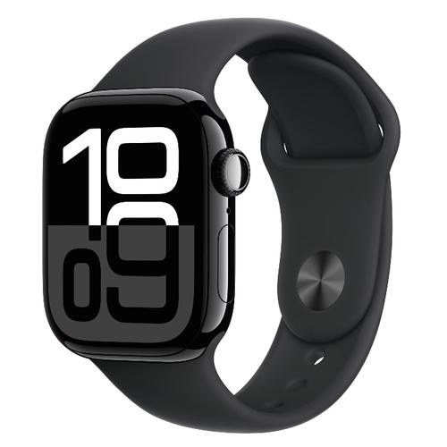 Smartwatch Apple Watch 10 GPS, Carcasa Jet Black Aluminium 42mm, ecran LTPO OLED, 64GB, curea silicon Black Sport Band M/L (Negru)