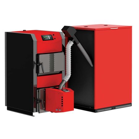 Centrala mixta combustibil solid si peleti  Sunsystem Burnit NWB PRIME 40 KW cu arzator  Peleti Burnit Pell 40 cu  autocuratare, sneck si  buncar 500 litri