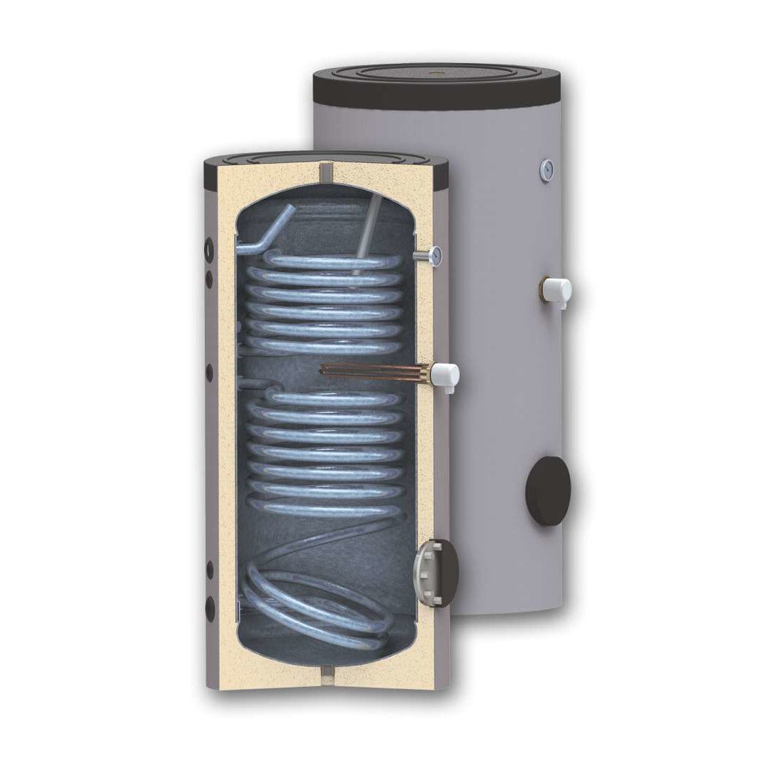 Boiler 150 litri cu 2 serpentine SUNSYSTEM SON 150, pentru centrala termica si solar, montaj pe sol, izolatie  termica, manta de protectie , flansa de vizitare, emailat cu titan