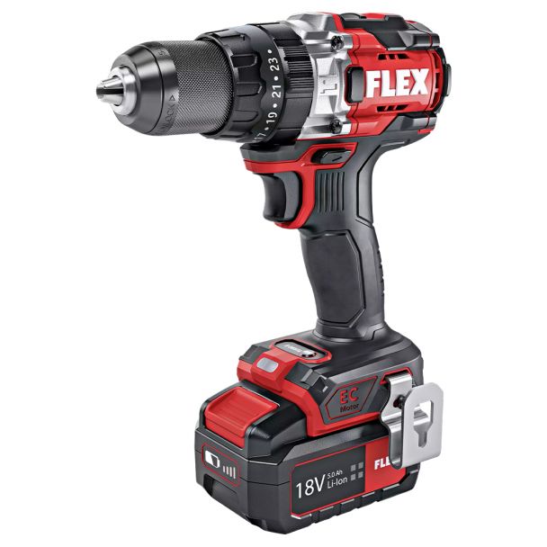 Masina de gaurit si insurubat cu percutie Flex PD 2G 18.0-EC-HD/5.0 Set, cuplu maxim 158 Nm, cu 2 acumulatori 18V/5.0Ah si incarcator in valiza L-BOXX®