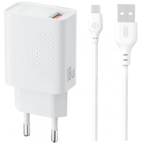 Incarcator Retea Cu Cablu microUSB XO Design L159, 18W, 3A, 1 x USB-A (Alb)