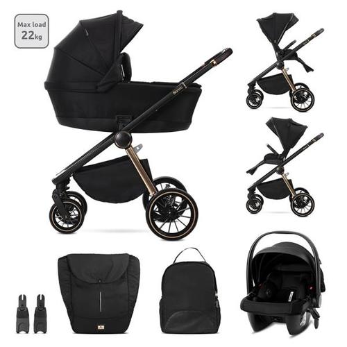Carucior 3 in 1 Lorelli Bianca, cos landou individual, cosulet auto Aria Luxe inclus, cadru din aluminiu, pana la 22 kg, Negru