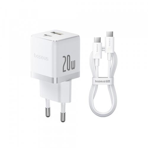 Incarcator Retea Cu Cablu USB-C Baseus Palm, 20W, 3A, 1 x USB-A - 1 x USB-C, P10111608213-01 (Alb)