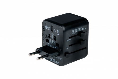 Adaptor universal Verbatim UTA-02, USB-C 20 W, USB-A 18 W, 2 x Schuko (Negru)