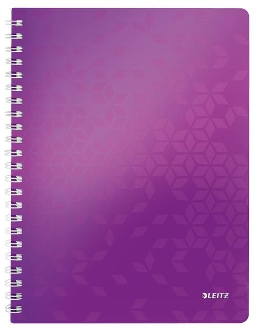 Caiet de birou LEITZ WOW, PP, FSC, reciclabil, A4, 80 coli, cu spira, matematica, Mov