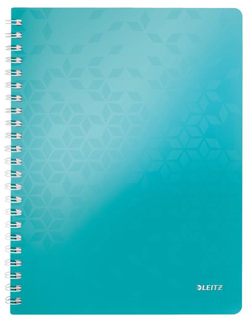 Caiet de birou LEITZ WOW, PP, FSC, reciclabil, A4, 80 coli, cu spira, matematica, Turcoaz