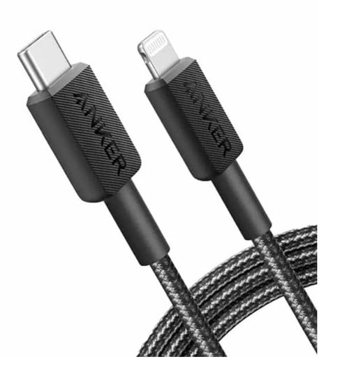 Cablu de date Anker A81B5G11, USB-C la Lightning, 0.9 m, 480 Mbps, Braided (Negru)