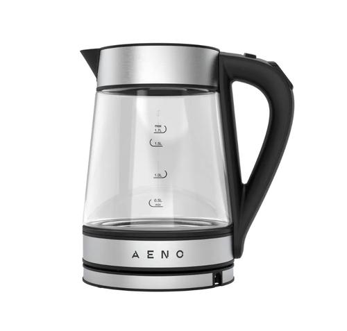 Fierbator de apa AENO EK1S, 2200 W, 1.7 L, Sticla, Mentinere la cald, Program de fierbere, Oprire automata, Lumini LED, Baza 360 (Argintiu)