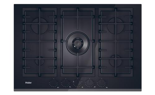 Plita incorporabila Haier HAVG75TBBP, Gaz, 5 arzatoare, Wok, 12500 W, Sticla (Negru)