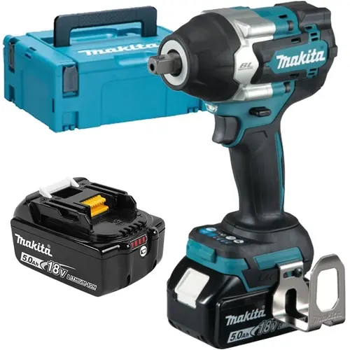 Masina de insurubat cu impact Makita DTW701RTJ, cu 2 acumulatori, Li-Ion, 18 V, 5 Ah, patrat 1/2 inch, 330 Nm, M10-M24, valiza speciala