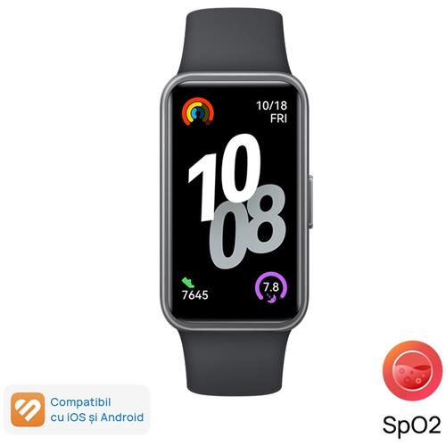 Bratara fitness HUAWEI Band 10, Android /iOS, carcasa polymer, bratara Fluoroelastomer, ecran AMOLED 1.47inch,  Rezistenta la apa 5 ATM (Negru)