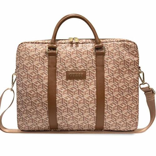 Geanta laptop, Guess G Cube, maro, piele sintetica/poliester/nailon, 16inch