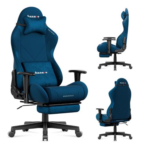 Scaun Gaming, Huzaro Force 5.7, Perna pentru cap, Cotiere ergonomice 2D, Functie deviere cu blocare, Suport extensibil pentru picioare, Perna lombara, Certificat SGS, scaun reglabil, inaltime reglabila, pana la 136 kg (Albastru)