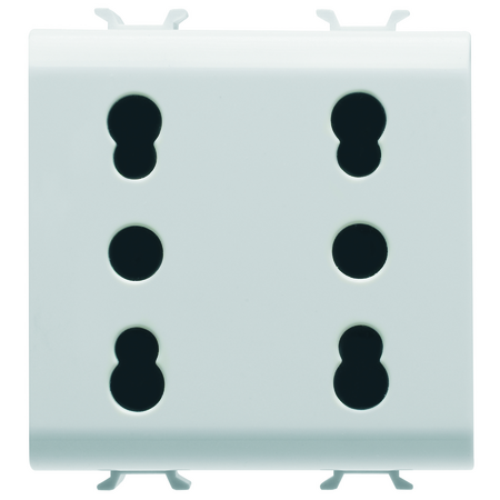 PRIZA DUBLA STANDARD ITALIANA 250V c.a. - 2X2P+E 16A AMPERAJ DUBLU - P11-P17 - 2 MODULE - ALB SATINAT - CHORUSMART