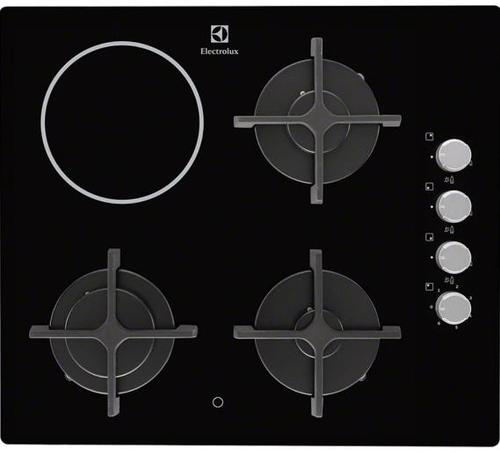 Plita incorporabila Electrolux EGE6182NOK, 3 arzatoare gaz, 1 arzator vitroceramic, Aprindere electrica (Negru)