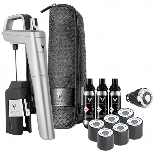 Sistem de conservare vinuri CORAVIN Timeless Six+ 112326B, Aerator, Capsule, Husa de calatorie (Argintiu)