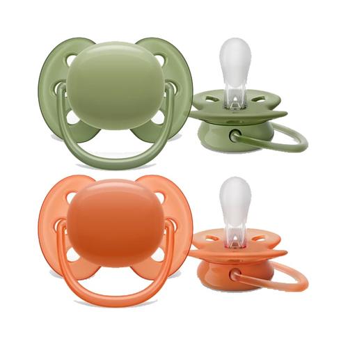 Set 2 suzete Ultra Soft Philips-AVENT SCF093/01, Ortodontice, fara BPA, 18 luni+ (Portocaliu/Verde)