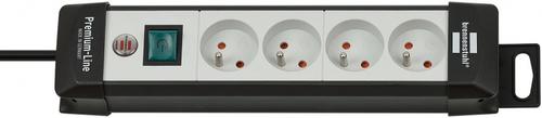 Prelungitor Brennerstuhl Premium, 4 Prize, Impamantare, Intreurpator, Cablu 1.8 m (Negru/Alb)