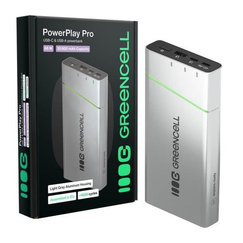 Acumulator extern Green Cell PowerPlay Pro, 20800 mAh, 65W, 2 x USB-C, 1 x USB, Gri