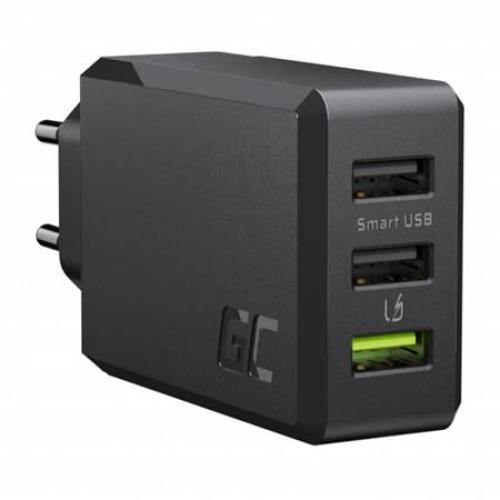 Incarcator Retea Green Cell CHARGC03, 3 x USB-A, 30W, Fast Charge, Negru