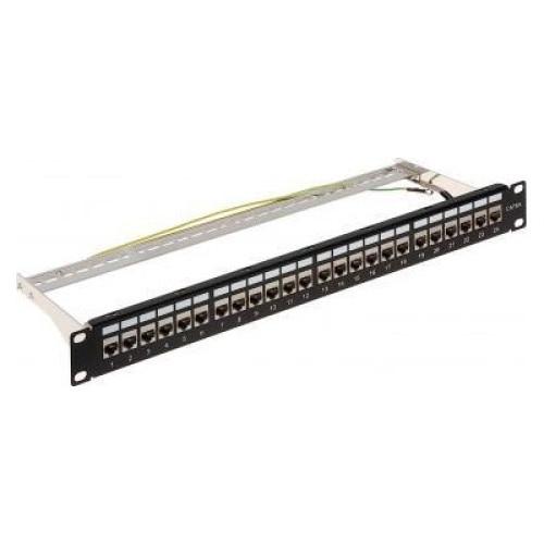 Patch panel Delta PP-24/RJ-FX/6AC2, Metal, 24 Porturi, 483 x 154 x 44 mm, Negru