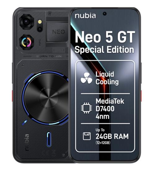 Telefon Mobil ZTE nubia Neo 5 GT Special Edition, Procesor Mediatek Dimensity 7400 Octa-Core, AMOLED Capacitive touchscreen 6.8inch, 12GB RAM, 256GB Flash, Camera Duala 50 + 2, 5G, Wi-Fi, Dual Sim, Android (Negru)