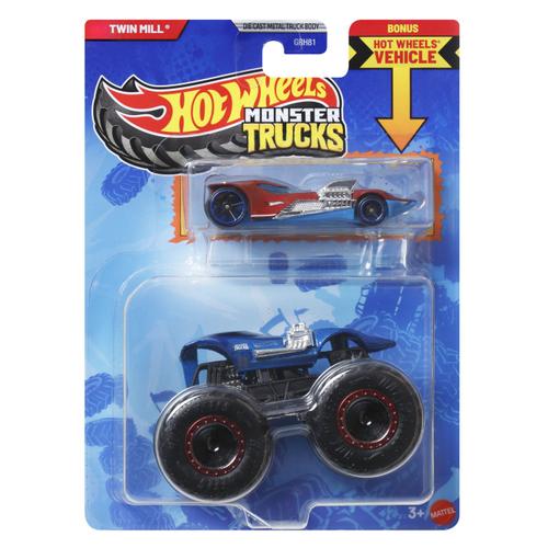 Set 2 masinute Hot Wheels - Monster Truck si masinuta metalica, Twin Mill