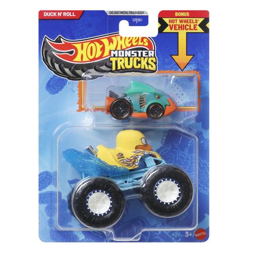 Set 2 masinute Hot Wheels - Monster Truck si masinuta metalica, Duck N' Roll
