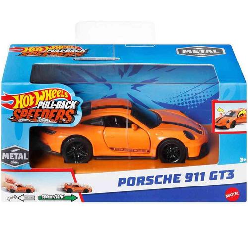Masinuta Hot Wheels Pull-Back Speeders - Porsche 911 GT3, scara 1:43