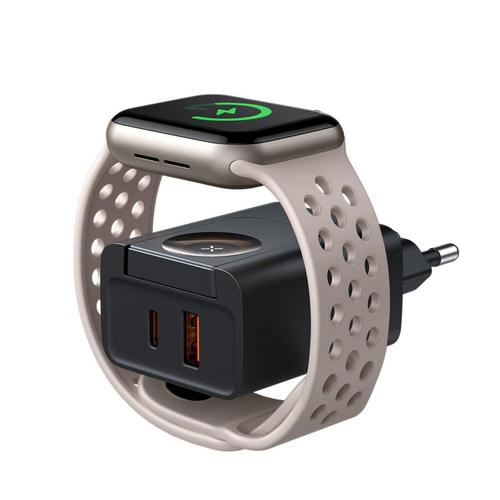 Incarcator Retea Mcdodo CH-3700 Fast Charging 30W cu Incarcator Wireless Apple Watch Integrat, Travel Companion Series, 1 x USB-A, 1 x USB-C (Negru)