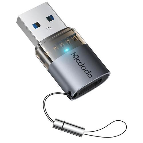 Adaptor OTG Mcdodo OT-7580 Type-C la USB 3.0, Aliaj de aluminiu, Incarcare si sincronizare date, cu indicator luminos, snur de prindere (Negru)