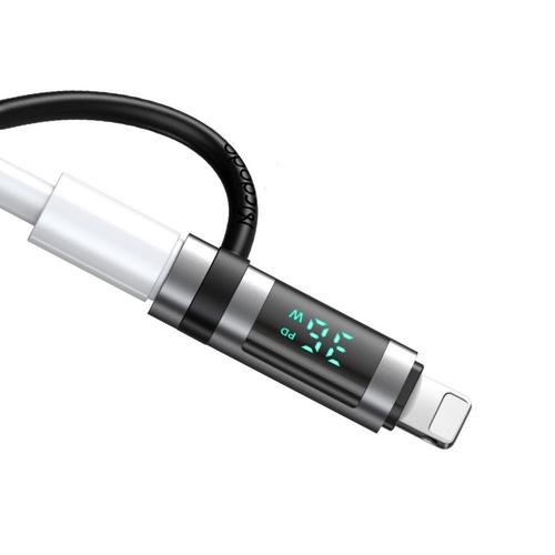 Adaptor Mcdodo OT-2610 Type-C la Lightning 36W, Pigeon Series, cu carlig din silicon, aliaj de aluminiu, afisaj LED HD (Negru)