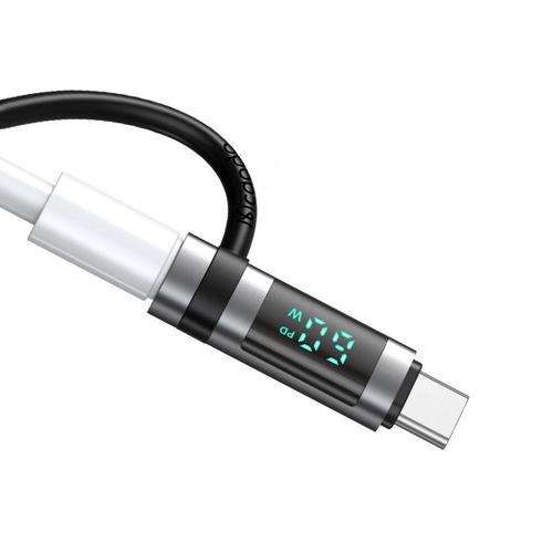 Adaptor Mcdodo OT-0180 Lightning la Type-C 60W, Pigeon Series, carlig din silicon, aliaj de aluminiu, afisaj LED HD (Negru)