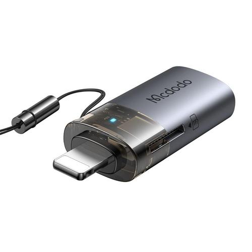 Adaptor Mcdodo OT-7850 USB la Lightning OTG, cu cititor de carduri TF, transfer rapid de date, 480 Mbps, LED, snur (Negru)