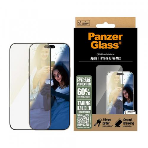 Folie de protectie Ecran PanzerGlass Ultra-Wide Fit EyeCare pentru Apple iPhone 16 Pro Max, Sticla Securizata, Full Glue