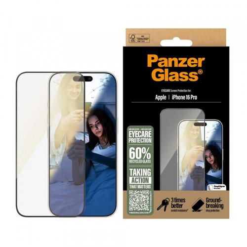 Folie de protectie Ecran PanzerGlass Ultra-Wide Fit EyeCare pentru Apple iPhone 16 Pro, Sticla Securizata, Full Glue