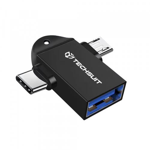 Adaptor Techsuit A16 TwoVoltX, microUSB / USB-C - USB-A (Negru)