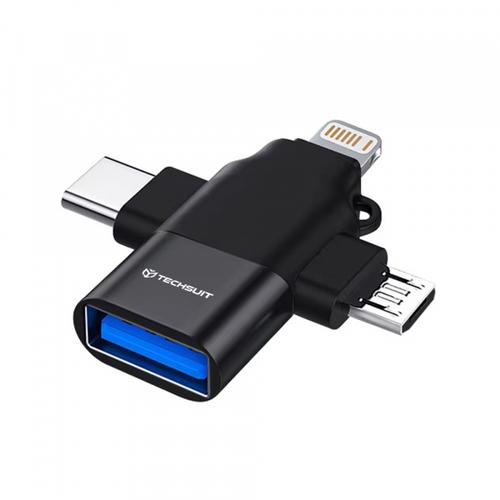 Adaptor Techsuit A17 SoundVoltX, Lightning / microUSB / USB-C - USB-A (Negru)