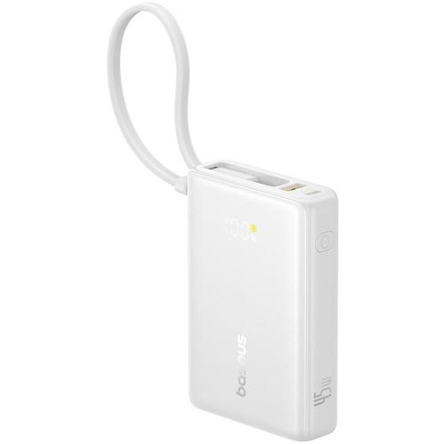 Baterie externa Baseus PicoGo P10076803213-00, 45 W, 10000mAh, Digital Display, cu cablu incorporat USB-C (Alb)
