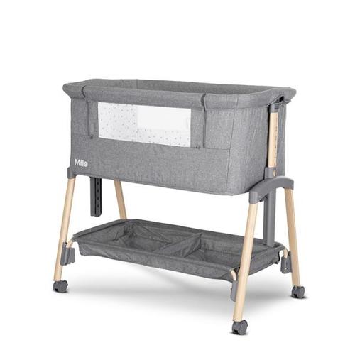 Patut pliabil co-sleeper Lorelli Millie, 0 Luni+, max. 9 kg, inaltime reglabila 7 pozitii, sistem antireflux, plasa de tantari, saltea inclusa, Gri