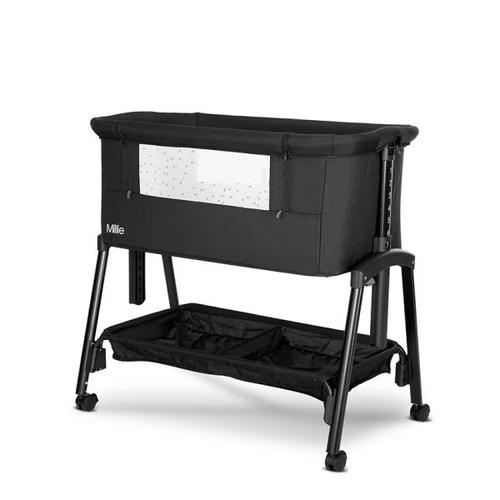 Patut pliabil co-sleeper Lorelli Millie, 0 Luni+, max. 9 kg, inaltime reglabila 7 pozitii, sistem antireflux, plasa de tantari, saltea inclusa, Negru